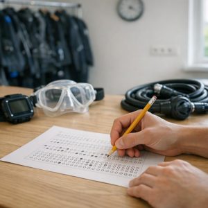 Hoeveel vragen heeft het PADI Open Water examen?